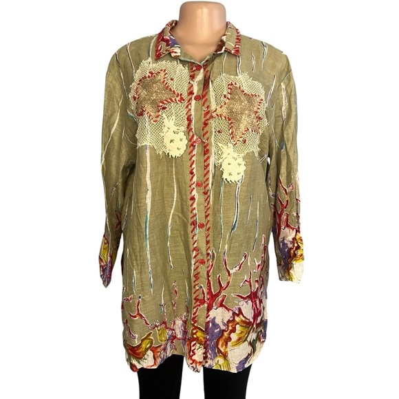 Antica Sartoria Nautical Shirt Blouse Sea  Stars Beach Vacations Resort - Picture 1 of 12